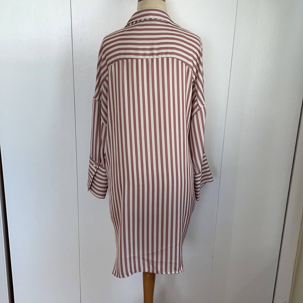 Zara striped pink and white satin shirt dress - Picture 3 of 4